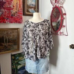 bellatrix gray black animal print sheer short sleeve blouse